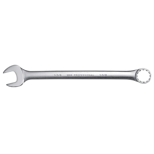 Photo of PROTO J1244 combination wrench, silver, size 1-3/8 inch, flat angle on white background.