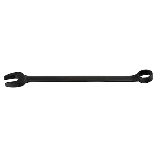Photo of PROTO J1250B black combination wrench, box end and open end, side view on white background.