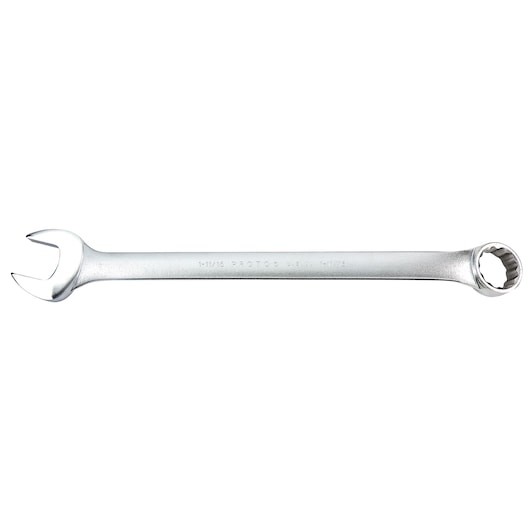 PROTO J1254 combination wrench, silver metallic finish, open and box end, top view on white background.