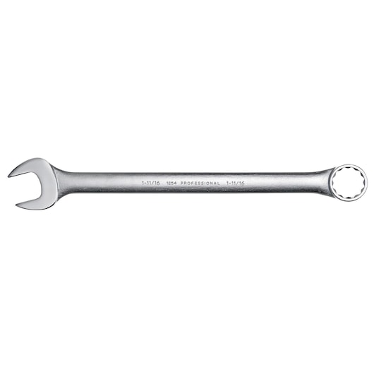 PROTO J1254 combination wrench, silver finish, open end and box end, top angle on white background.