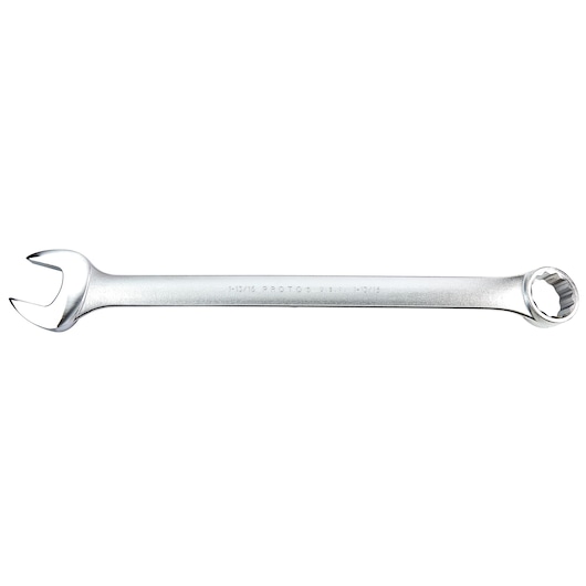 PROTO J1258 combination wrench silver finish front angle on white background.