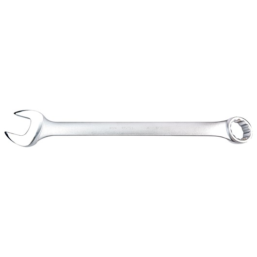 PROTO J1272 combination wrench silver finish, open end and box end, top view on white background.