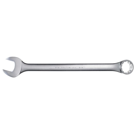 PROTO J1280 combination wrench, silver, box and open end, straight angle, white background.