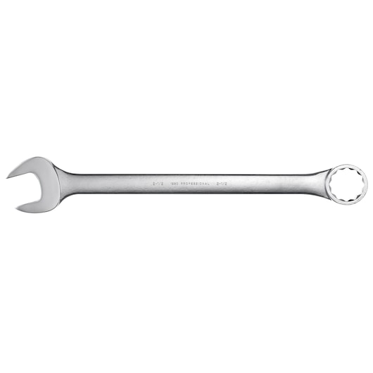 PROTO J1280 combination wrench, silver metal, open-end and box-end, side view on white background.