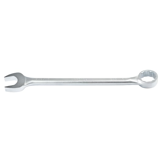 Photo of PROTO J1282 combination wrench, silver finish, open-end and box-end, side view on white background.