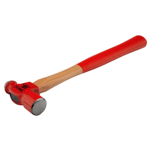 PROTO J1316PD sledge hammer with red painted double-face head and wood handle, angled view on white background.