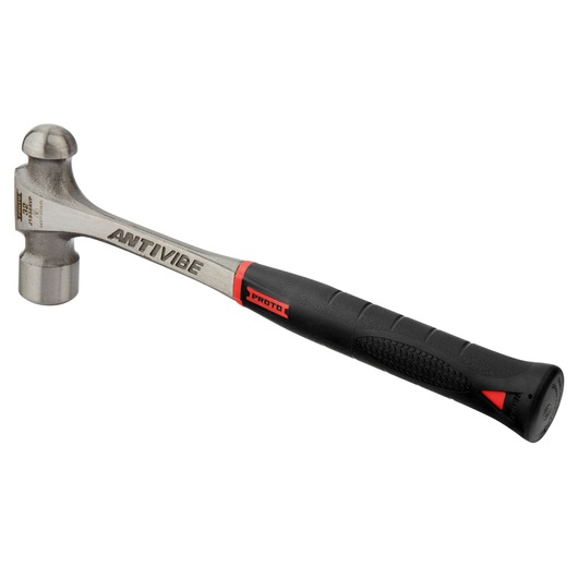 PROTO J1332AVP ball peen hammer with black and red anti-vibration handle, side angle on white background.