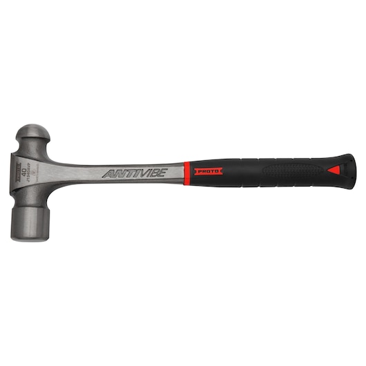 PROTO J1340AVP dead blow hammer, silver head, black and red anti-vibration handle, side view, white background.