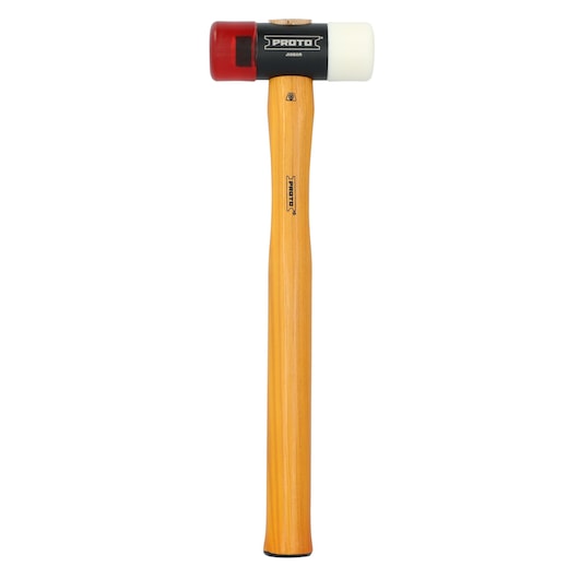 PROTO J1360A wood handle mallet with red and white heads, front angle on white background.
