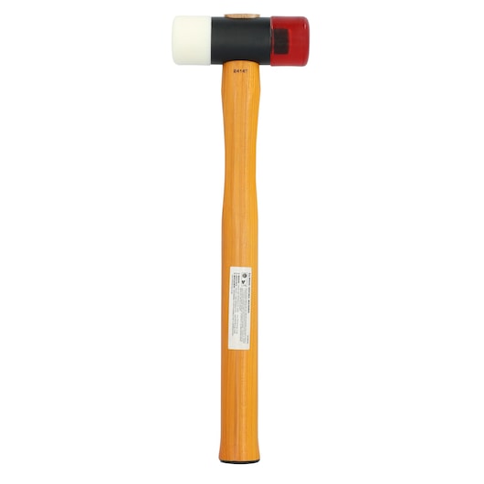 PROTO J1360A dual-head mallet with wooden handle, white and red striking surfaces, front angle.
