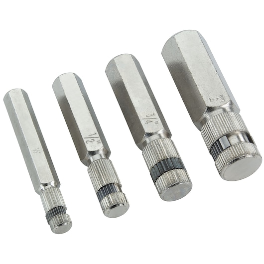 PROTO J140SET hex bit socket set, four silver metal pieces, side angle, white background.
