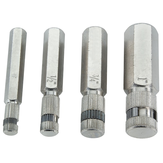 PROTO J140SET silver bolt extractor set with four hexagonal extractors, front view on white background.