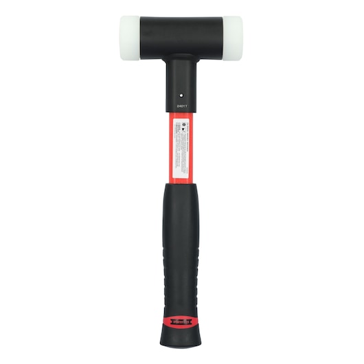 PROTO J1430DBA mallet with black and red handle, twin white striking faces, front view on white background.