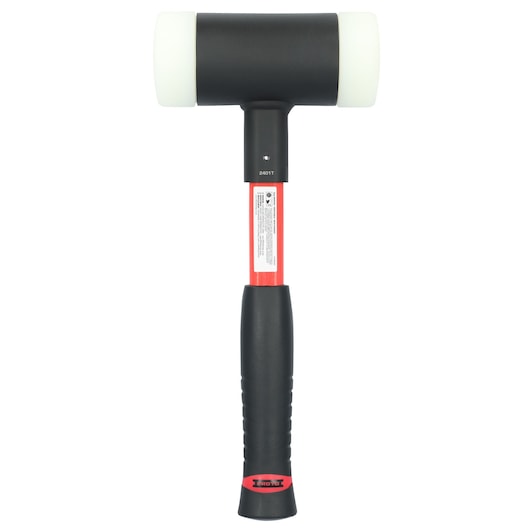 PROTO J1431DBA mallet with black handle, red shaft, and white dual-face head, front view on white background.