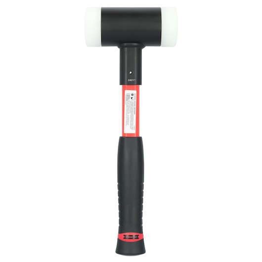 PROTO J1432DBA mallet with black handle, red shaft, and dual white striking faces, front angle.