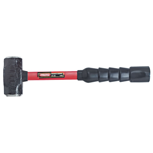 PROTO J1433G engineer's hammer, red handle with black grip, black metal head, side view on white background.