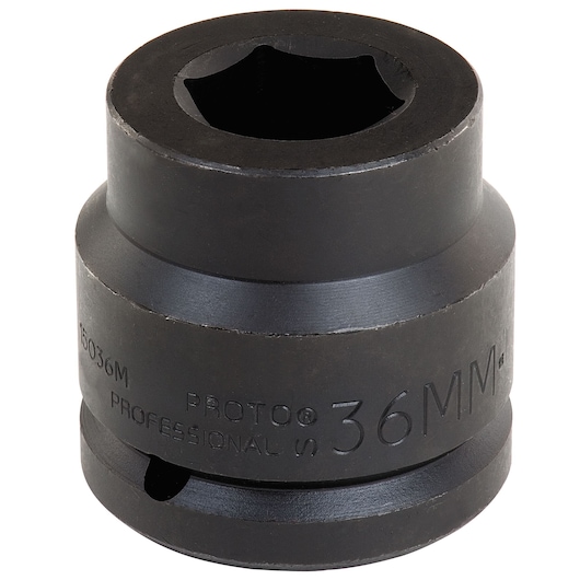 PROTO J15036M impact socket, 36mm, black industrial finish, product photography on white background, front angle.