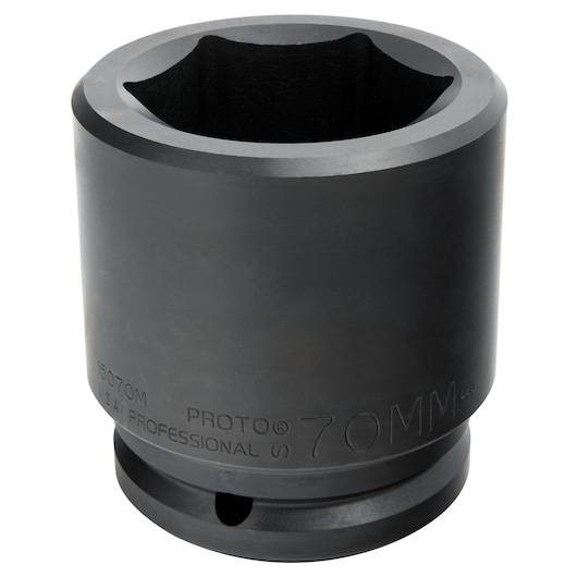 PROTO J15070M black impact socket, 70mm, cylindrical shape, close-up on white background.