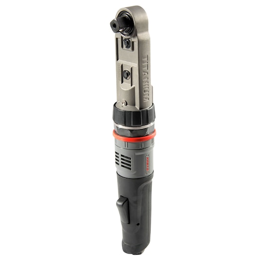PROTO J150RSH titanium air ratchet, gray and black, side angle on white background.