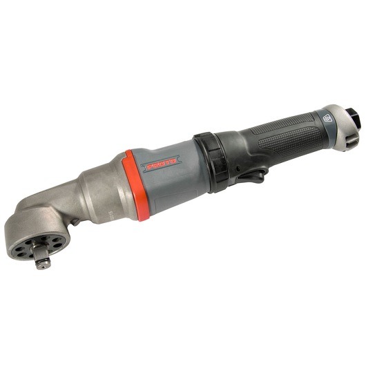 PROTO J150WA pneumatic ratchet wrench, side angle, grey and black with red accent, white background.