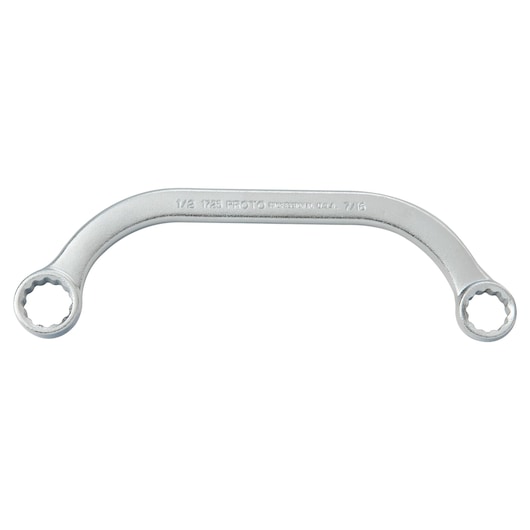 PROTO J1725 silver offset box end wrench, photography, top view on white background.