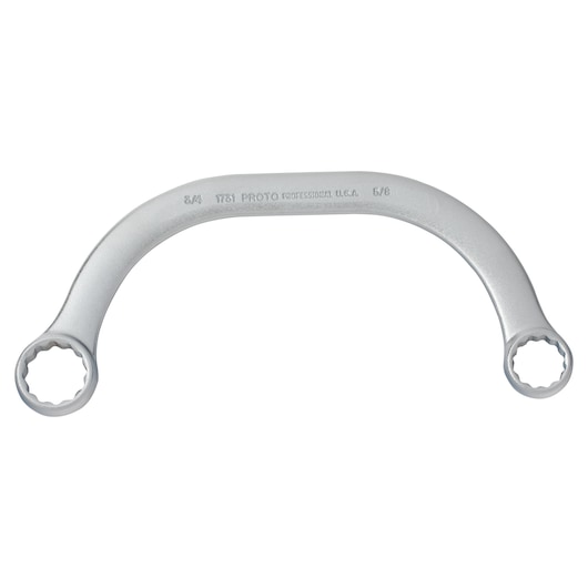 Photo of PROTO J1731 double box end curved wrench, silver finish, top angle on white background.