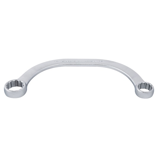 PROTO J1731 curved chrome box end wrench, two twelve-point ends, product photo on white background.