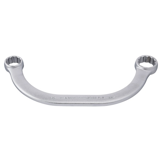 PROTO J1731 offset box end wrench, silver finish, photography of tool on white background, top angle.