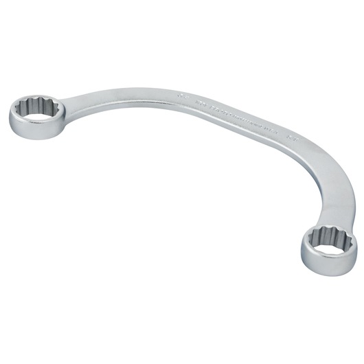PROTO J1731 offset box wrench, silver finish, curved handle, two ring ends, studio angle on white background.