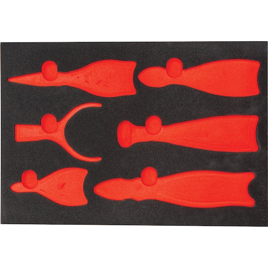 PROTO J201GF tool organizer foam insert, black with red tool cutouts, top view.