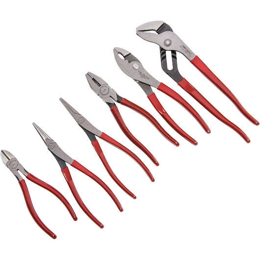 PROTO J202GS pliers set with red handles, five types, photography on white background.