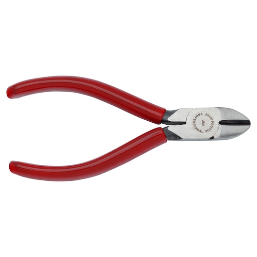 PROTO J204G diagonal cutting pliers with red handles, top view on white background.