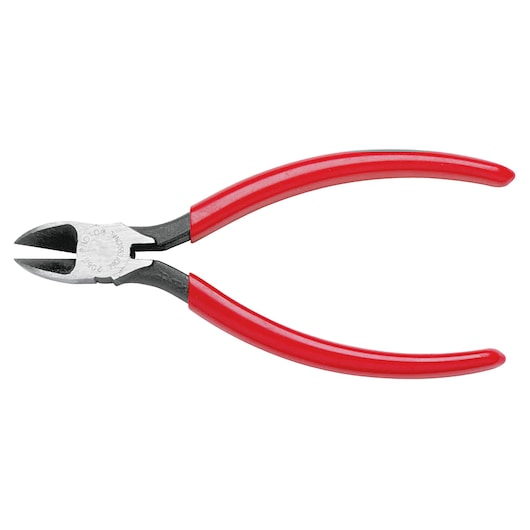 PROTO J206G diagonal cutting pliers with red handles, side view on white background.