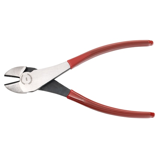 PROTO J209G diagonal cutting pliers with red handles, side angle on white background.