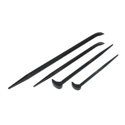 PROTO J2100A black steel pry bar set, four pieces, side angle on white background.