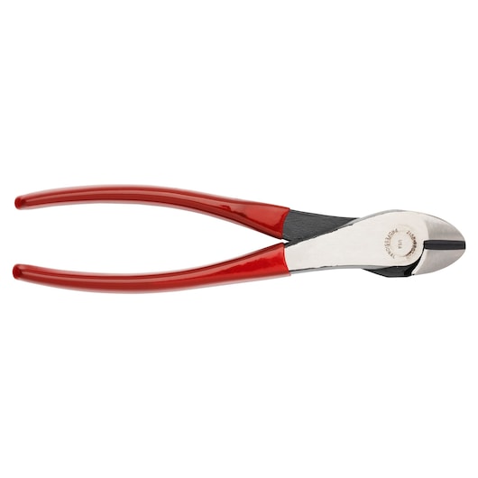PROTO J210G diagonal cutting pliers with red handles, side view, on white background.