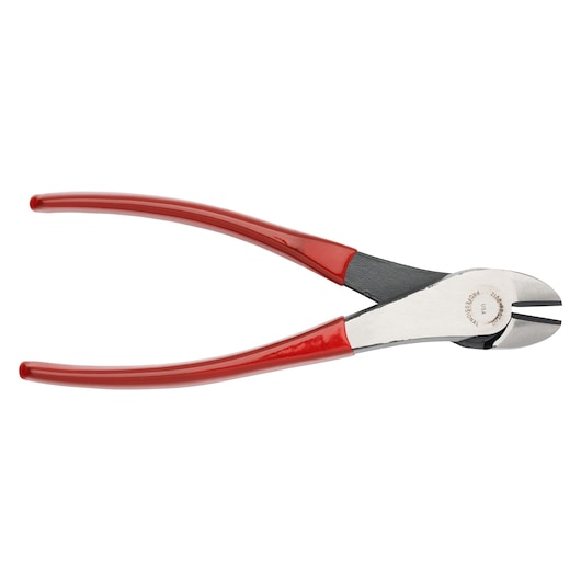 PROTO J210G diagonal cutting pliers with red handles, side angle, white background.