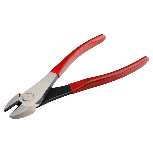 PROTO J210G diagonal cutting pliers with red handles, photography, angled on white background.