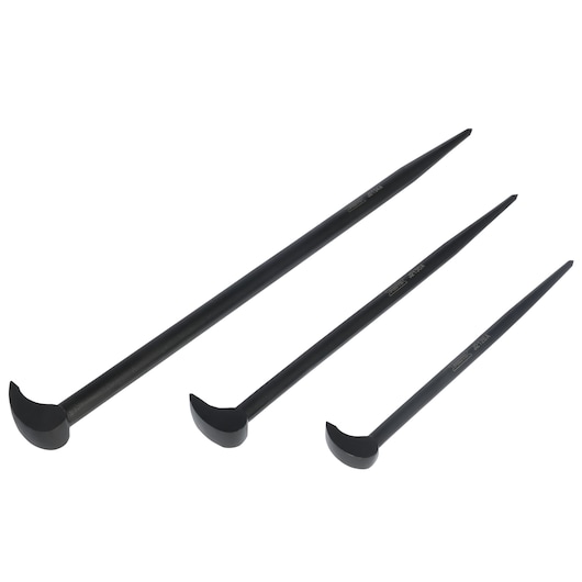 PROTO J2138A black curved pry bar set, three sizes, side angle on white background.