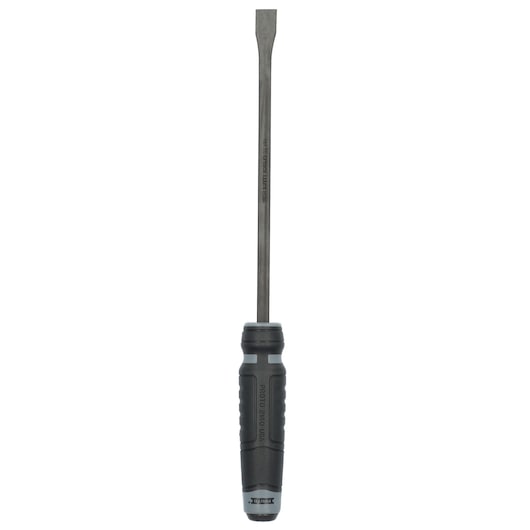 PROTO J2140 flathead screwdriver with black and gray handle, photographed on white background, front angle.