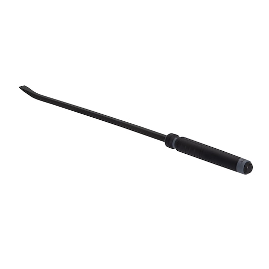 Photo of PROTO J2148 black pry bar with angled tip and ergonomic handle, side view on white background.