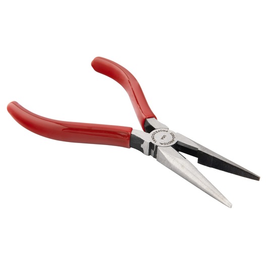 PROTO J226G long nose pliers with red handles, angled view on white background.