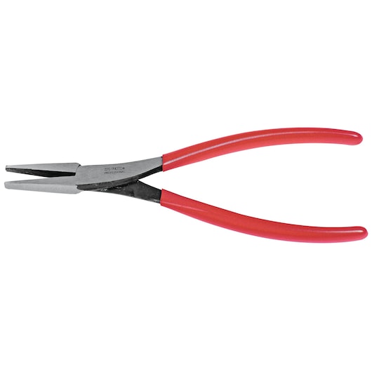 PROTO J227G long nose pliers with red handles, side view, white background.