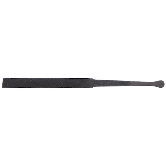 PROTO J2302 flat hand file, black metal, shown on white background, side view.