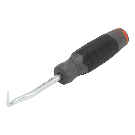 PROTO J2306D hook and pick tool with black and gray ergonomic handle, angled tip, product photographed on white background.