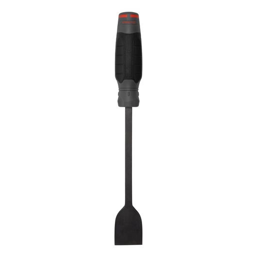 PROTO J2336D black and red handled scraper tool, front view on white background.