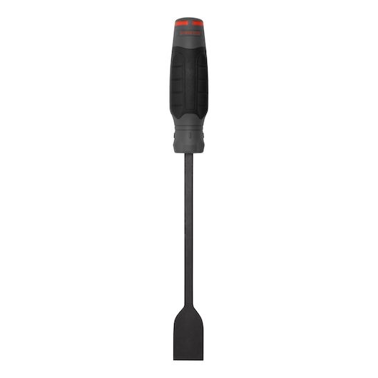 PROTO J2338D flat pry bar with black and red handle, shown upright on white background.