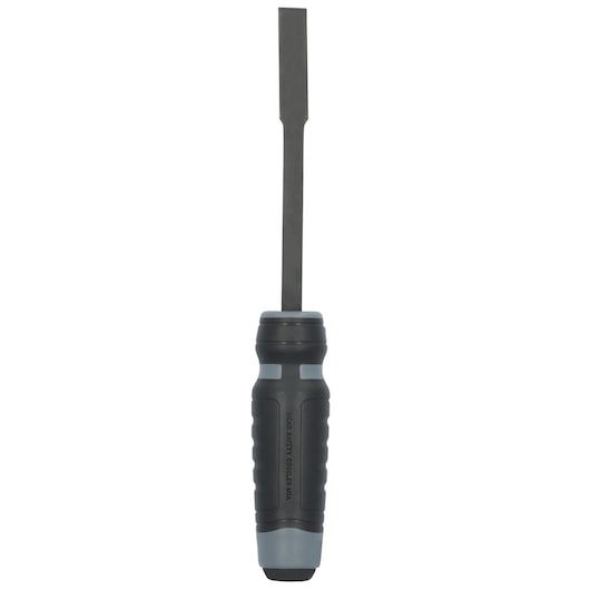 PROTO J2340 flat blade screwdriver with black and gray handle, front angle on white background.