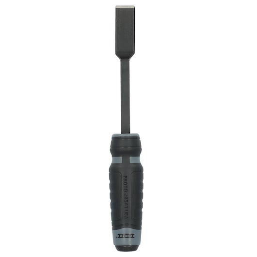 PROTO J2341 flat blade screwdriver with black ergonomic handle, studio front view.