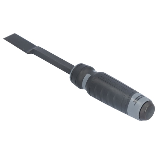 PROTO J2341 heavy-duty black and gray screwdriver with chisel tip, ergonomic handle, side angle on white background.